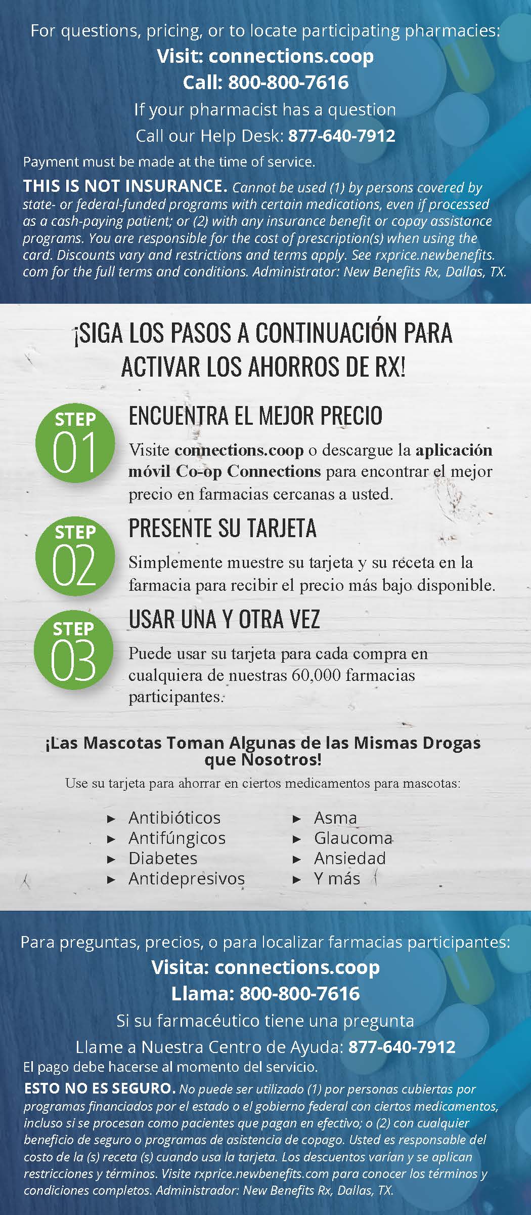 Card details in spanish.