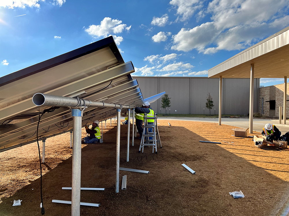 Installation of solar array at United's Mansfield office. 