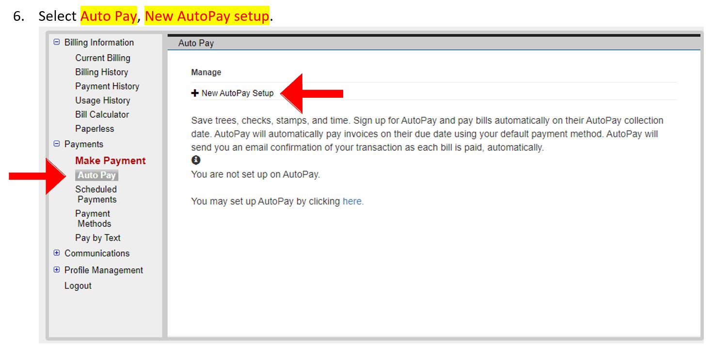 6. Select Auto Pay, New AutoPay setup.